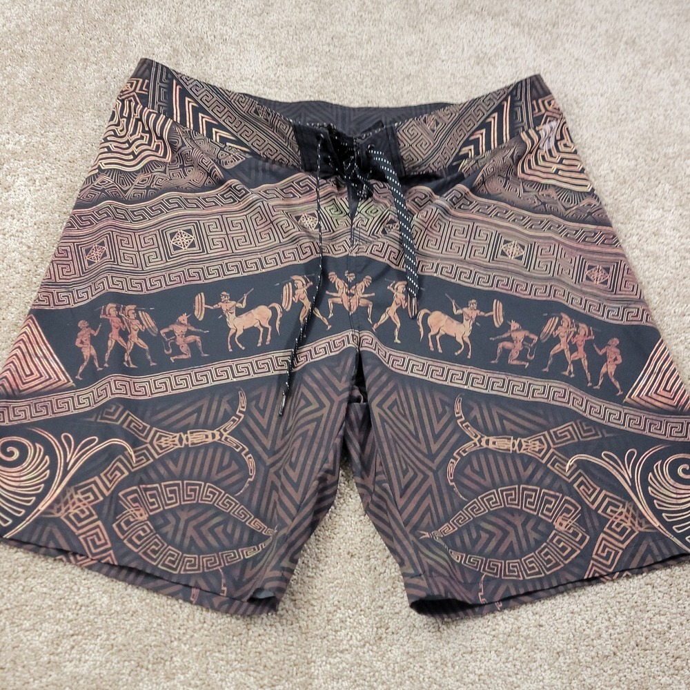 Lunafide Mens XXL Greek Mythology Board Shorts Centaur Minotaur Print Brown
